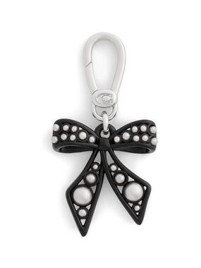 Coach Black Bow Keychain Bag Charm with Silver-Tone Accents - New